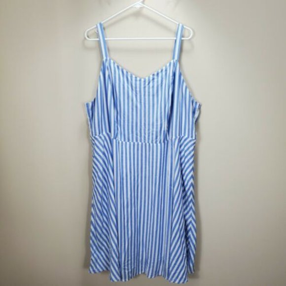 Old Navy Sundress blue white stripe v neck womens XXL smock back NWT Adj straps - Picture 1 of 8